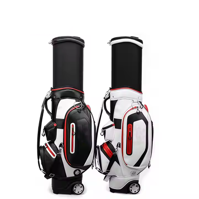 Bolsa de golf retráctil de cuero impermeable multifuncional con rueda en blanco y negro fresco