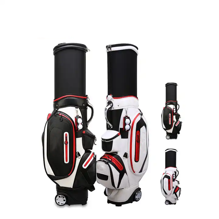 Bolsa de golf retráctil de cuero impermeable multifuncional con rueda en blanco y negro fresco